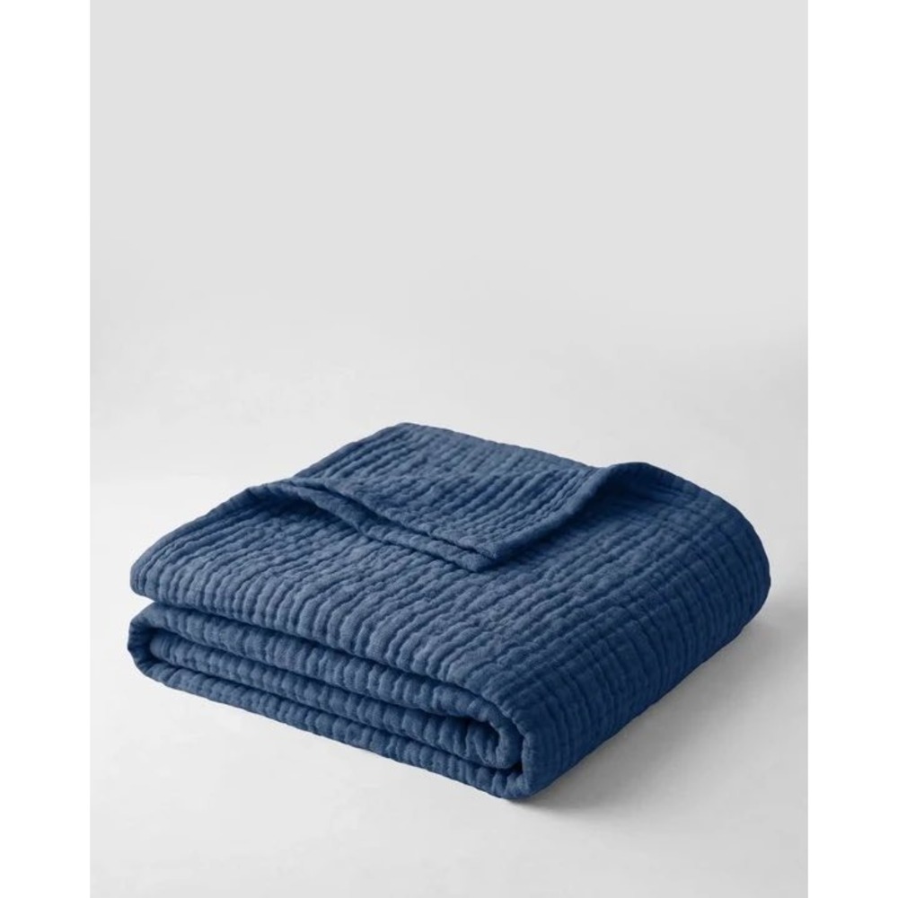 The Fleece Company Blue Cotton Gauze Crinkle Throw Blanket 130x150cm NIP